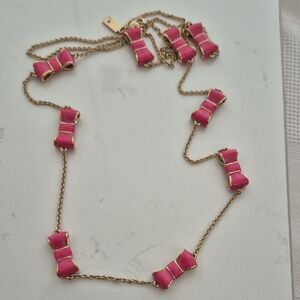 Kate Spade Pink Bow Necklace with Gold Chain